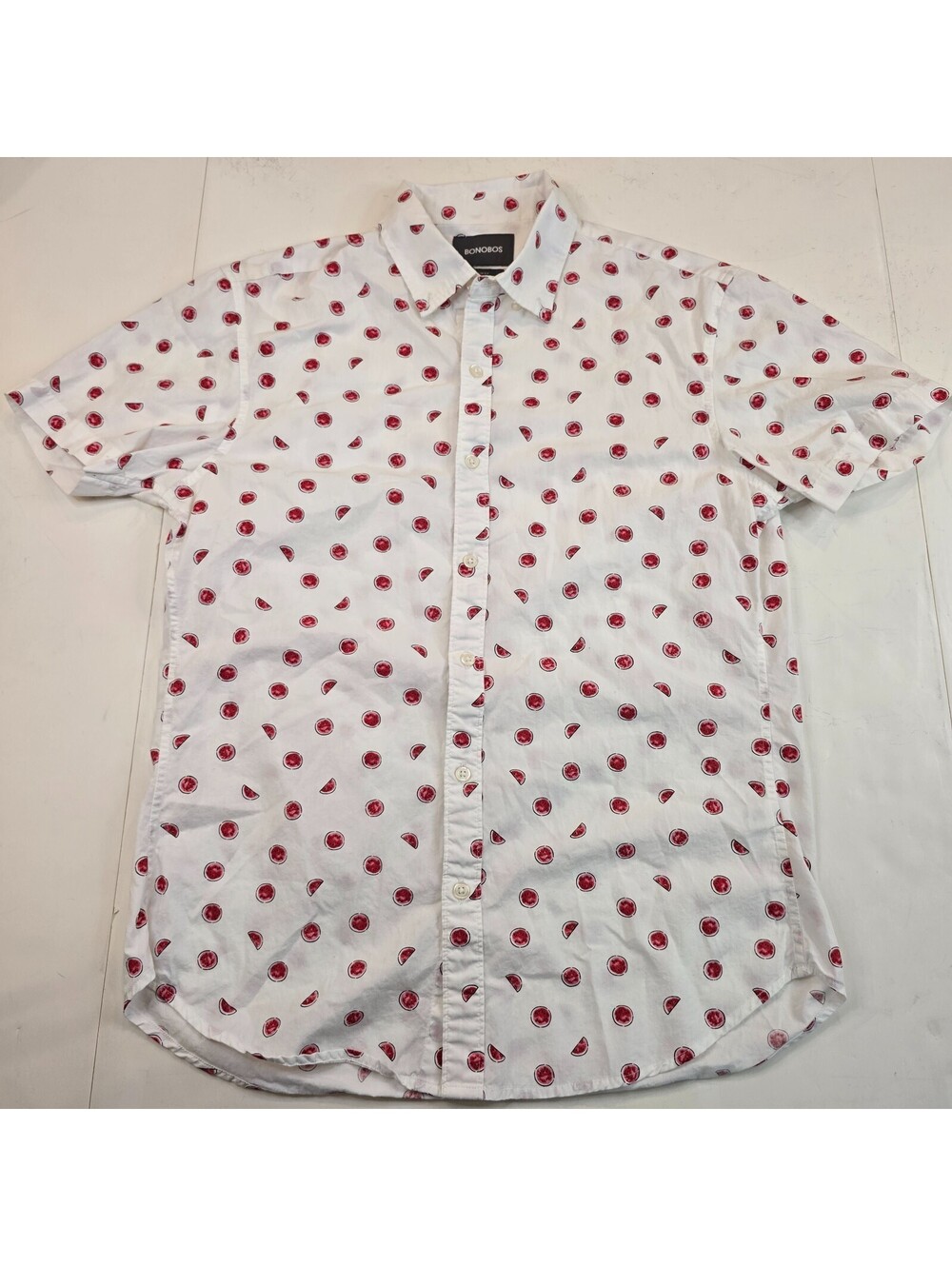 Bonobos Shirt Mens Slim Fit Button Down All Over Watermelon Print White Size M